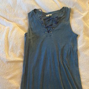 Mini Blue Cotton Lace Up Dress